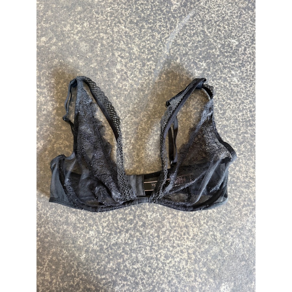Victoria's Secret Lace Bralette Women 34B Black Good Unlined Mesh Racerback